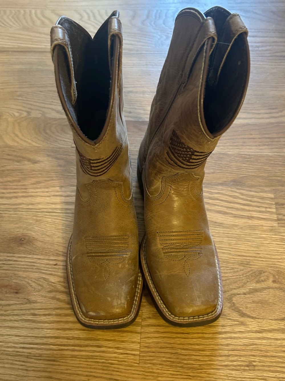 Kids Ariat Brown Leather Western Work Boots Size US 1